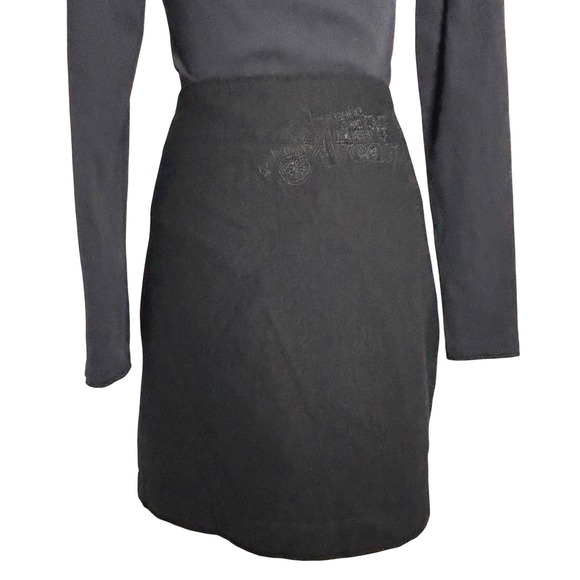 Desigual Patchwork Wool Blend Button Front Mini Skirt Size 40 Black Gray - Picture 2 of 11